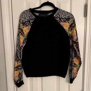 MINKPINK Vintage Black Sweatshirt w/ Versace-Inspired Fabric Sleeves